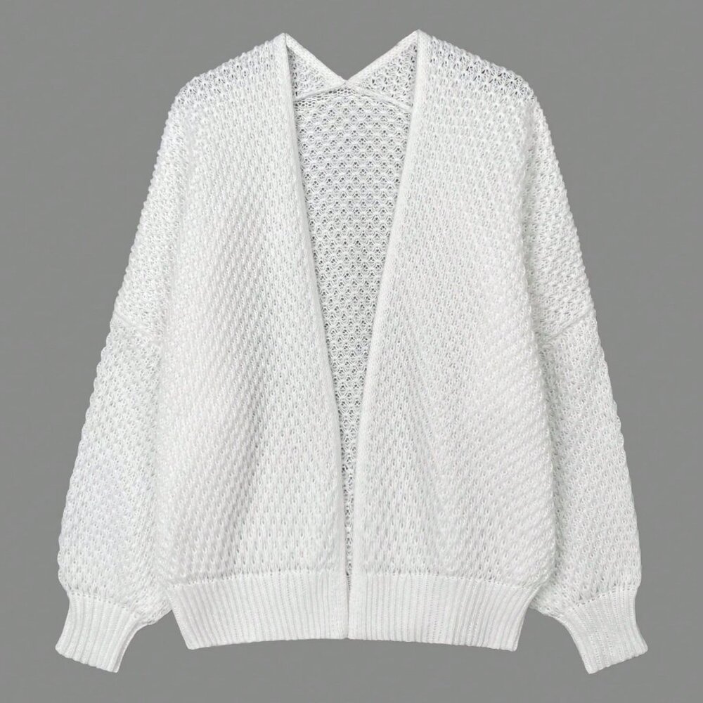White Casual Women's Minimalist Long Sleeve Cardigan - Picture 7 of 7
